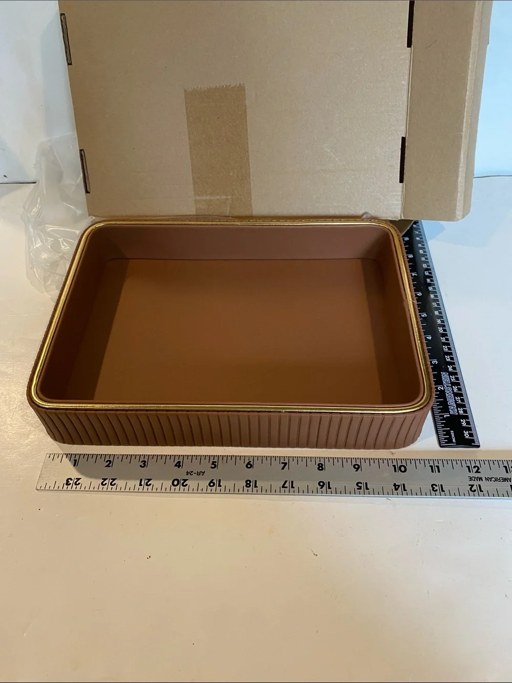 NIB Brown Leather Night Table Organizer or Trinket Tray